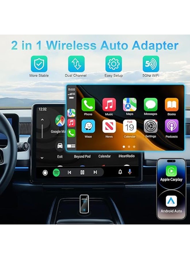محول لاسلكي احترافي 4 في 1 لنظام CarPlay وأندرويد أوتو - دونجل ذكي لتحويل التوصيل السلكي إلى لاسلكي - تشغيل فوري للسيارات من موديل 2015 فما فوق - Image 2
