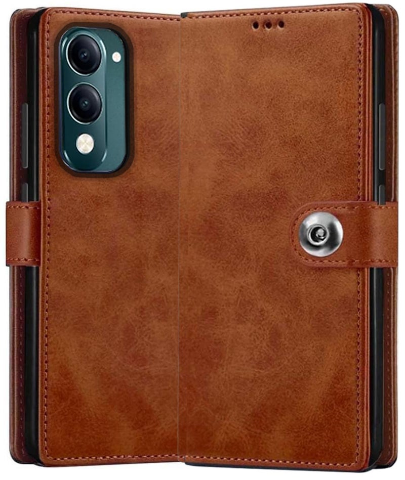 SHINESTAR Ultimate Leather Finish Flip Back Cover for iQOO Z10 Lite 5G / Vivo T4 Lite 5G| Inside TPU & Inbuilt Stand | Wallet Style Back Cover Case | Stylish Button Magnetic Closure - Brown - Image 5