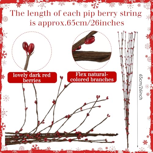 WILLBOND 64 Feet Ply Pip Berry Garland for Christmas Winter Indoor Outdoor Decor Head Wreaths Wedding Crowns Deep Red 30 Packs - Image 3