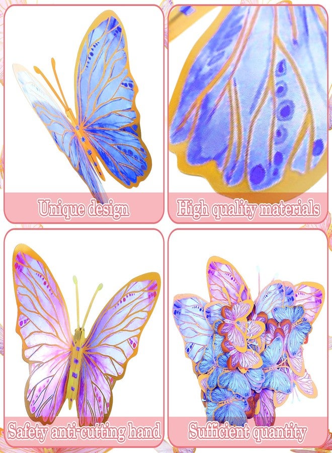 Outus 48 Pcs Large Butterfly Party Decoration Paper Stickers in 3 Different Size Butterfly Wall Mural Set for Birthday Baby Shower Nursery Bedroom Wedding(Pink, Purple) - Image 3