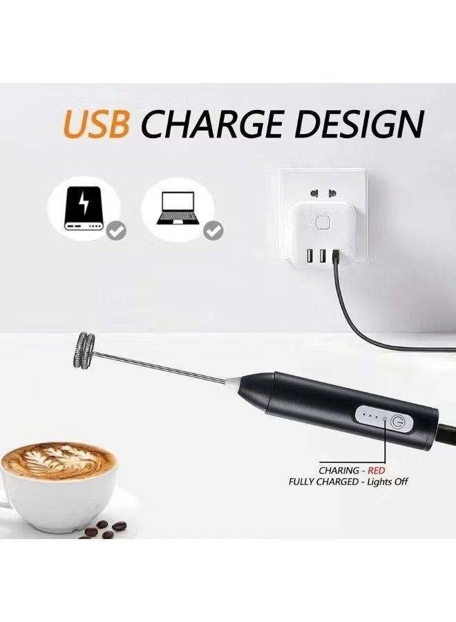 مضرب نسكافيه خفق رغوة كهربائي قابل لإعادة الشحن بمنفذ USB-C- أداة خفق اللبن والقهوة بـ3 سرعات - خلاط نسكافيه ولاتيه وكابتشينو مع خفاقين من الستانلس ستيل - مضرب إضافي للبيض وخلاط مشروبات صغير للميلك شيك والشوكولاتة الساخنة والفرابيه ومزيج البيض - مضرب نسكافية - Image 4
