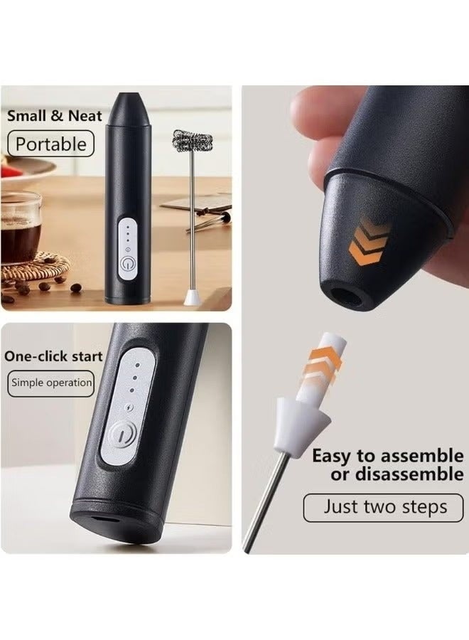 مضرب نسكافيه خفق رغوة كهربائي قابل لإعادة الشحن بمنفذ USB-C- أداة خفق اللبن والقهوة بـ3 سرعات - خلاط نسكافيه ولاتيه وكابتشينو مع خفاقين من الستانلس ستيل - مضرب إضافي للبيض وخلاط مشروبات صغير للميلك شيك والشوكولاتة الساخنة والفرابيه ومزيج البيض - مضرب نسكافية - Image 2