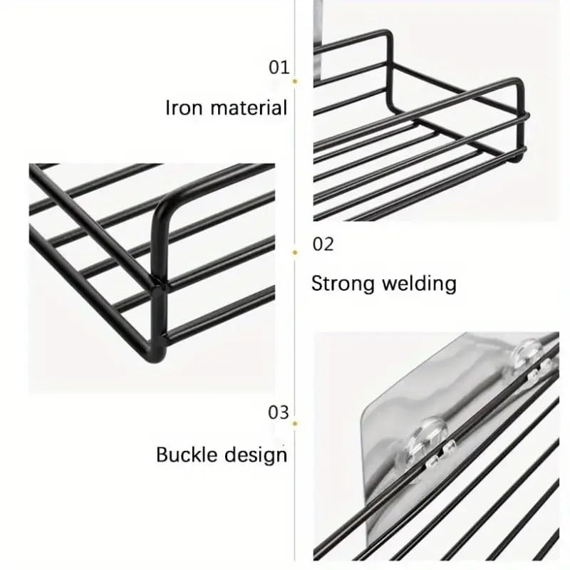 KYMIO Wall Mounted Bathroom Shelf Rack Storage Organizer for Shower, Kitchen & Toiletries – Rustproof Metal Corner Shelf with Strong Adhesive, Space Saving Holder for Shampoo, Bottles & Towels (Pack of 1) - Image 4