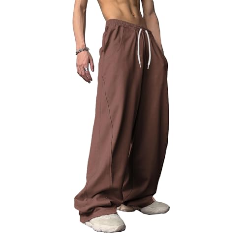WZIKAI Men's Baggy Sweatpants Elastic Waist Drawstring Wide Leg Sweatpants Casual Loose Baggy Joggers with Pockets Brown S - Image 3