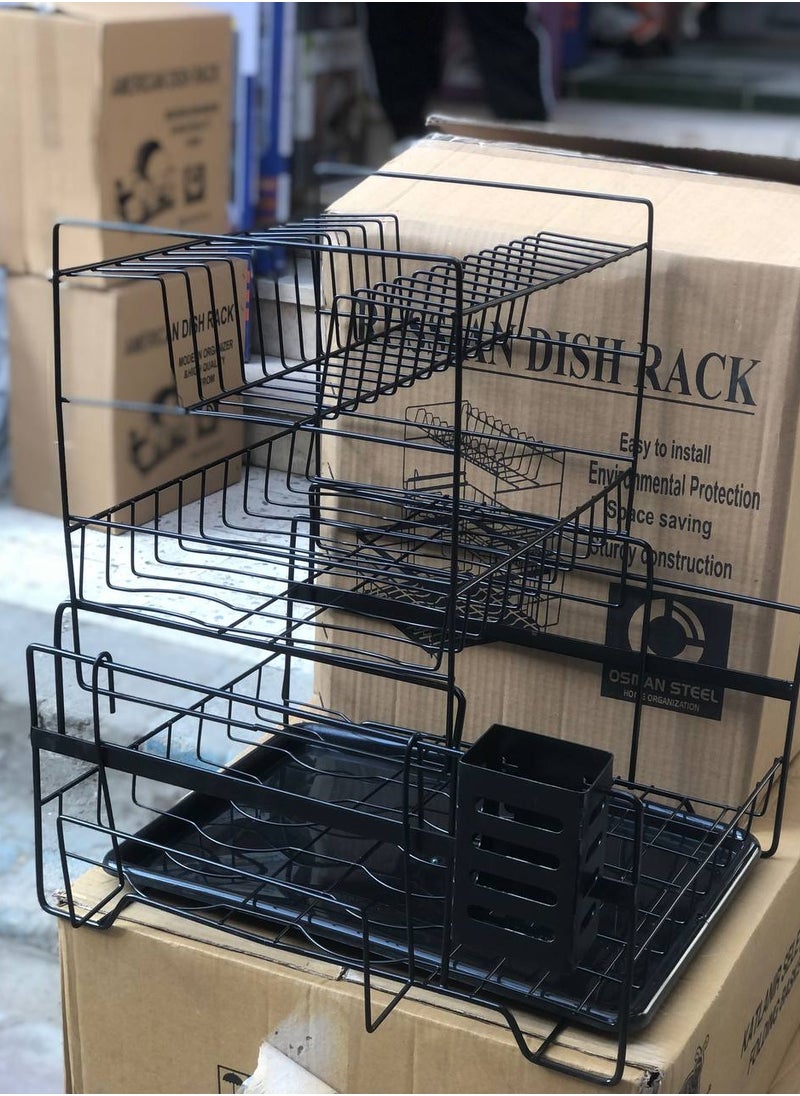 Generic 3 Tier Dish Drying Rack and Dish Storage Rack with Cup and Spoon Drying Board, Kitchen Utensil Organizer, Carbon Steel Plastic, Black  - Image 4
