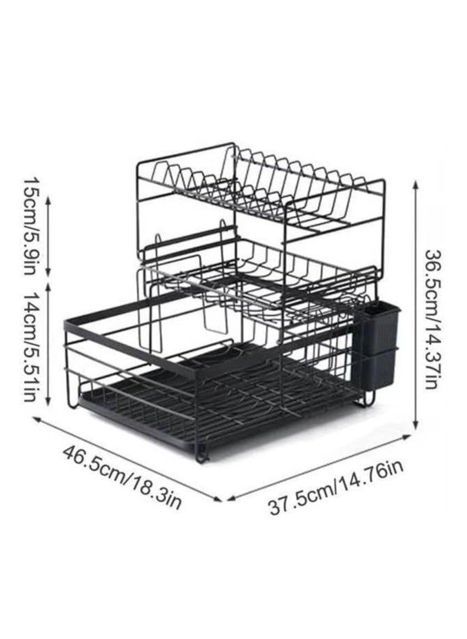 Generic 3 Tier Dish Drying Rack and Dish Storage Rack with Cup and Spoon Drying Board, Kitchen Utensil Organizer, Carbon Steel Plastic, Black  - Image 1