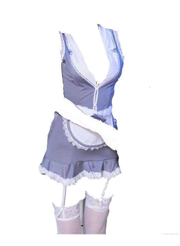 Women French Maid Cosplay Costume Uniform  Dress With Short Apron - Image 1