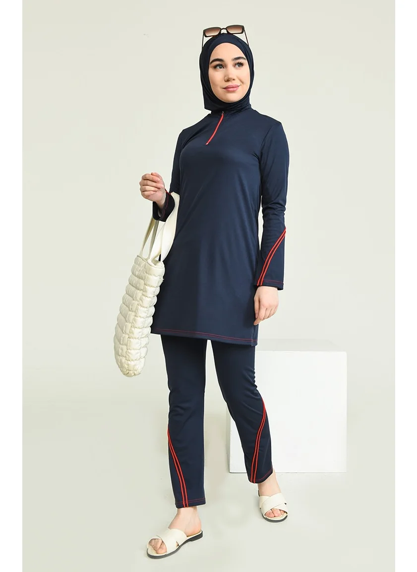 Sefa Merve Zippered Hijab Swimsuit 2212-01 Navy Blue