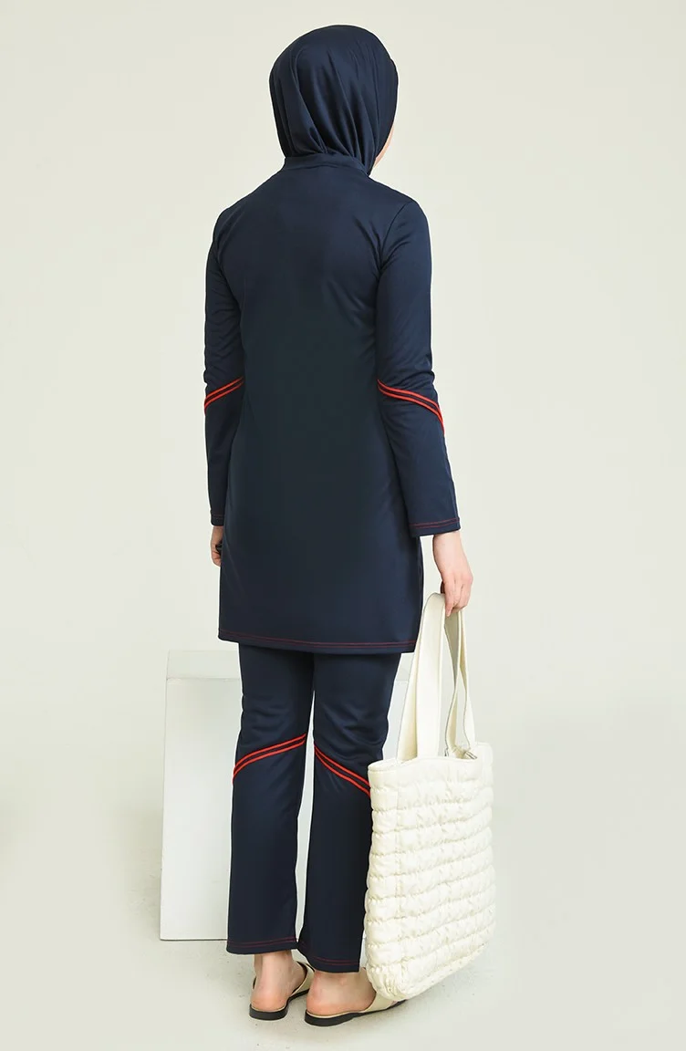 Sefa Merve Zippered Hijab Swimsuit 2212-01 Navy Blue