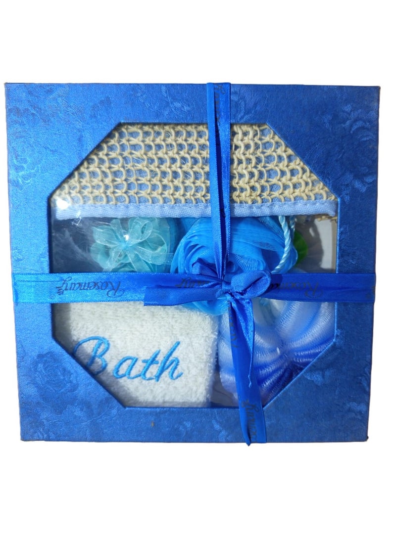 7 Piece Bath Set - Includes Towel, Rose Loofah, Comb, and Foot Scrubber - For Women and Men, Deep Cleansing and Invigorating Your Skin - Blue - Image 2