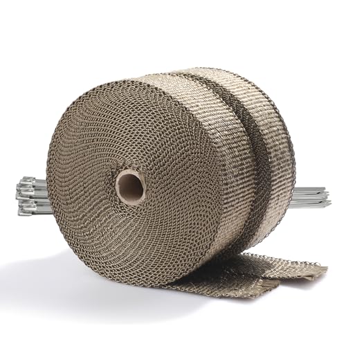ARTR 2" x 50' Titanium Exhaust Header Heat Wrap 2 Rolls with 20PCS 11.8 Inch Stainless Steel Locking Ties - Image 1