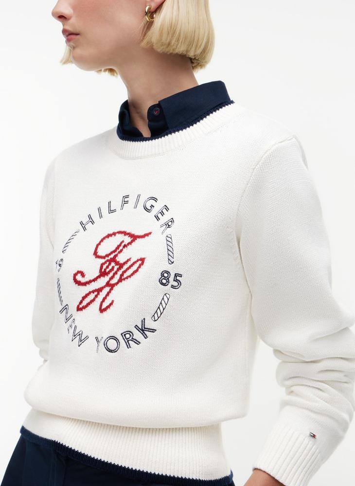 TOMMY HILFIGER Logo Embroidery Relaxed Crew Neck Jumper - Image 3