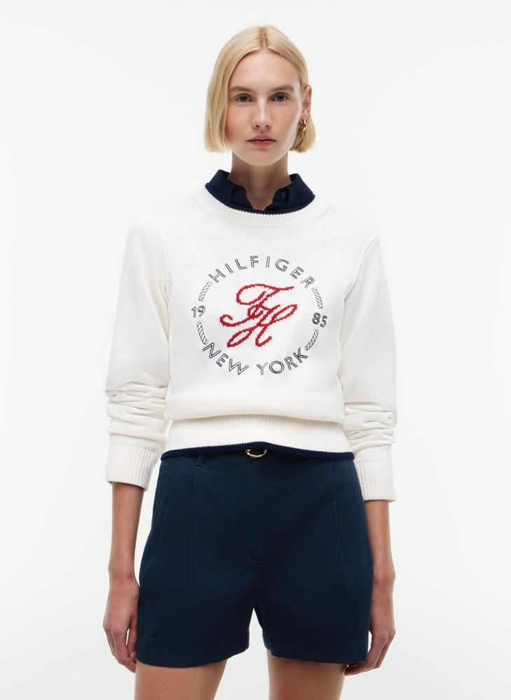 TOMMY HILFIGER Logo Embroidery Relaxed Crew Neck Jumper - Image 1