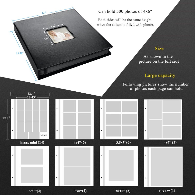 1DOT2 Photo Album Self-Adhesive, 100 Pages Sticky Page, Leather Cover, Magnetic Scrapbook Family Albums for Christmas Gifts, Birthday Wedding Memory Photo Book 4X6, 5X7, 6X8 8X10 Big Black - Image 2