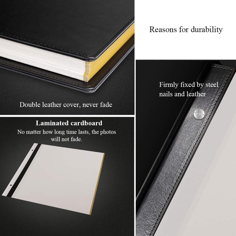 1DOT2 Photo Album Self-Adhesive, 100 Pages Sticky Page, Leather Cover, Magnetic Scrapbook Family Albums for Christmas Gifts, Birthday Wedding Memory Photo Book 4X6, 5X7, 6X8 8X10 Big Black - Image 3