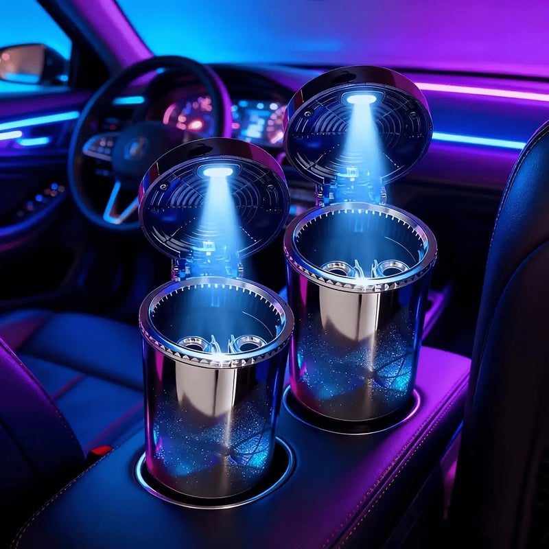1-Pack Automatic Car Ashtray with LED Light, Removable Cleaning Brush, Portable Design, Easy Installation - Image 2