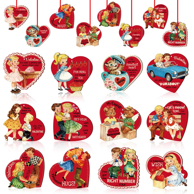 D4Dream Vintage Valentine Ornaments For Tree Decorations - 12Pcs Wooden Heart Ornaments For Valentines Day Tree Decor Gifts For Her Him Class Exchange Anniversary Birthday Party Supplies Favors - Image 1