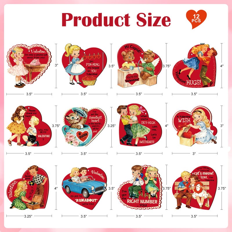 D4Dream Vintage Valentine Ornaments For Tree Decorations - 12Pcs Wooden Heart Ornaments For Valentines Day Tree Decor Gifts For Her Him Class Exchange Anniversary Birthday Party Supplies Favors - Image 3