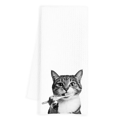 INDAJEDN Funny Cat Bathroom Hand Towels, Cute Cats Bathroom Decor, Funny Washroom Decor, Cat Lover Gifts for Women,16x24 Inch - Image 1