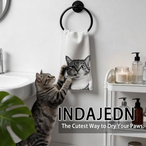 INDAJEDN Funny Cat Bathroom Hand Towels, Cute Cats Bathroom Decor, Funny Washroom Decor, Cat Lover Gifts for Women,16x24 Inch - Image 2