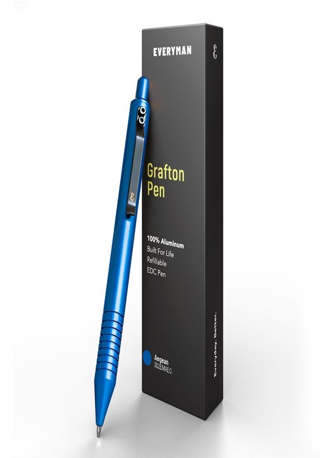 Everyman Grafton Full Click Refillable 0.7mm Gel Ink Pen, Aegean | Sleek Anodized Aluminum EDC Pen with Deep Grooved Grip | Smooth Writing Pocket Pen for Office, Travel, Gifting & Daily Use - Image 1