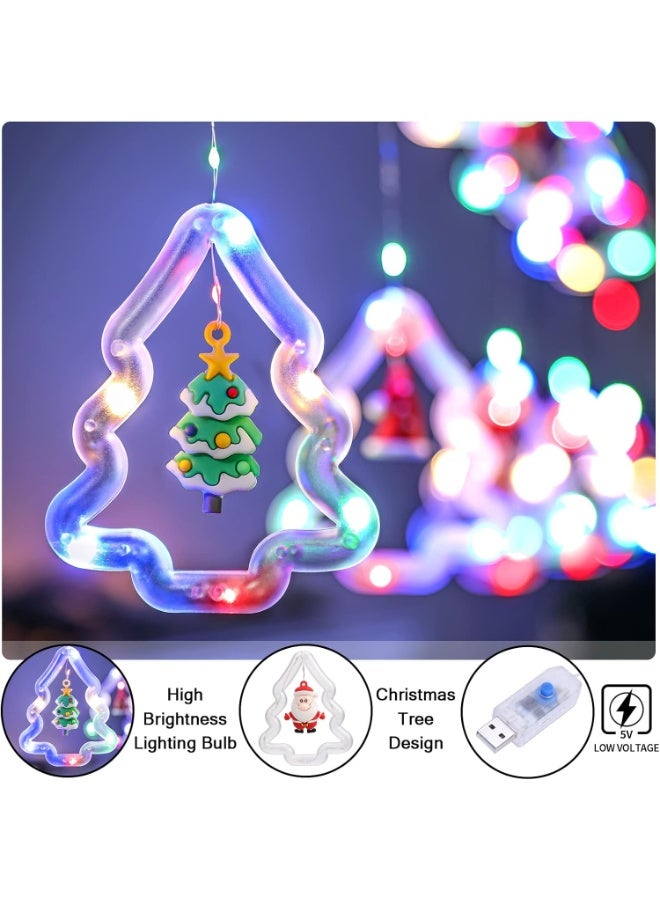 Home Care أضواء نافذة عيد الميلاد - زينة نافذة مضاءة على شكل شجرة مع أضواء ستارة مزخرفة داخلية - أضواء خيط مبتكرة معلقة تعمل بالـ USB لزينة عيد الميلاد في المنزل وغرفة النوم - Image 4