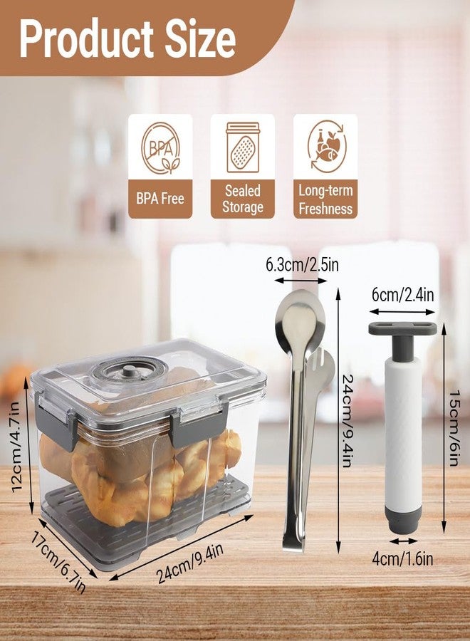 DIBALIYI Bread Box for Kitchen Countertop Airtight, Time Recording Bread Container with Lid, Bread Storage with Vacuum Pump and Clip, Bread Keeper for Homemade Bread Toast Bagel Donut and Cookies, Grey - Image 3
