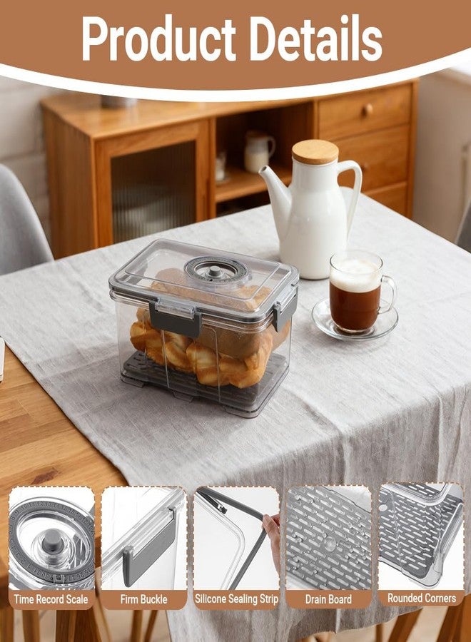 DIBALIYI Bread Box for Kitchen Countertop Airtight, Time Recording Bread Container with Lid, Bread Storage with Vacuum Pump and Clip, Bread Keeper for Homemade Bread Toast Bagel Donut and Cookies, Grey - Image 2