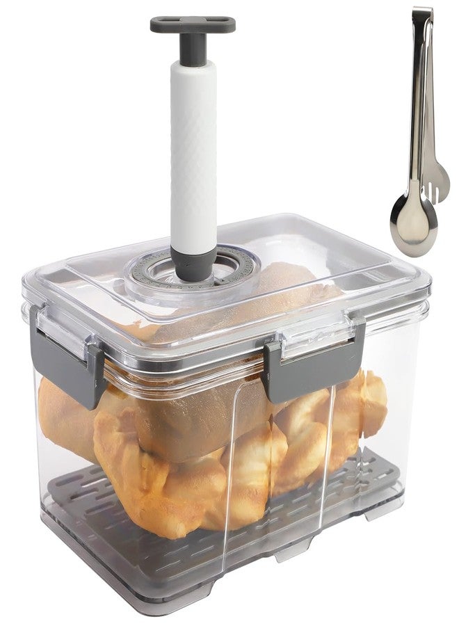 DIBALIYI Bread Box for Kitchen Countertop Airtight, Time Recording Bread Container with Lid, Bread Storage with Vacuum Pump and Clip, Bread Keeper for Homemade Bread Toast Bagel Donut and Cookies, Grey - Image 1