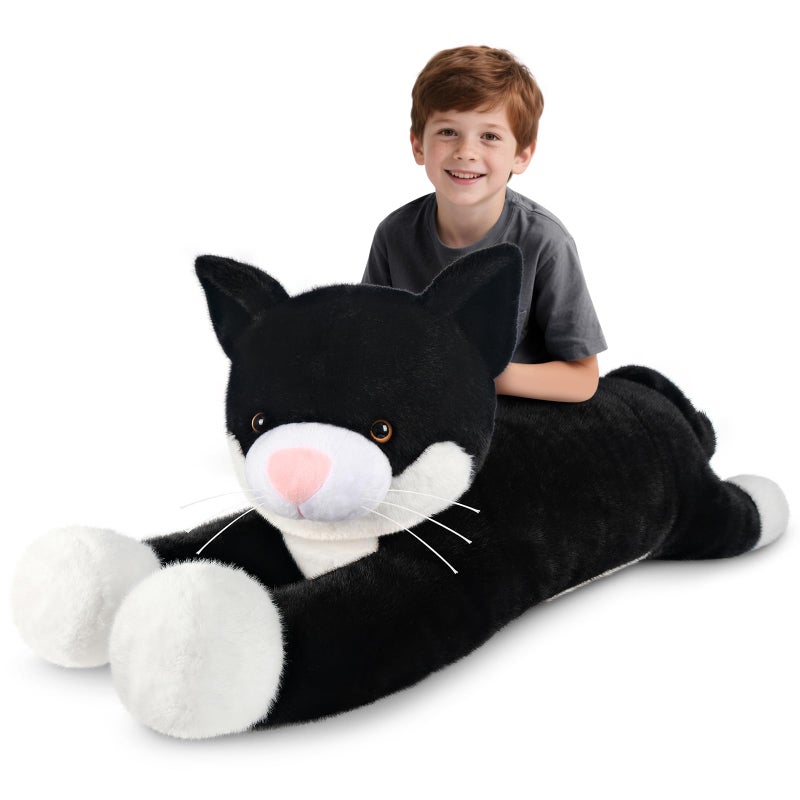 SuzziPals 43 inch Black and White Cat Stuffed Animal Lifelike Tuxedo Cat Plush Toy for Stress Relief Companion Extra Soft Giant Stuffed Animals Giant Plushies Gifts for Kids Adults - Image 3