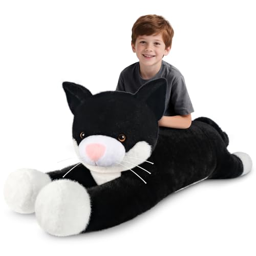 SuzziPals 43 inch Black and White Cat Stuffed Animal Lifelike Tuxedo Cat Plush Toy for Stress Relief Companion Extra Soft Giant Stuffed Animals Giant Plushies Gifts for Kids Adults - Image 1