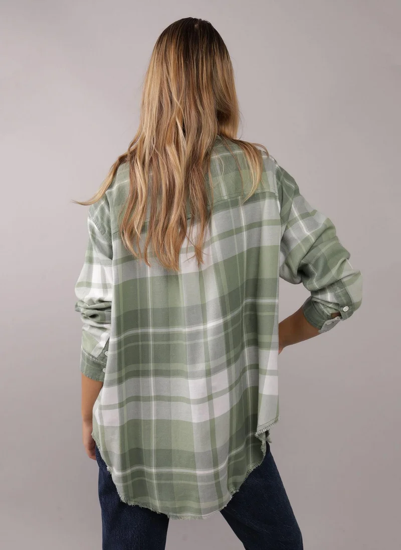 American Eagle Short Sleeve Checked Button-Up Shirt