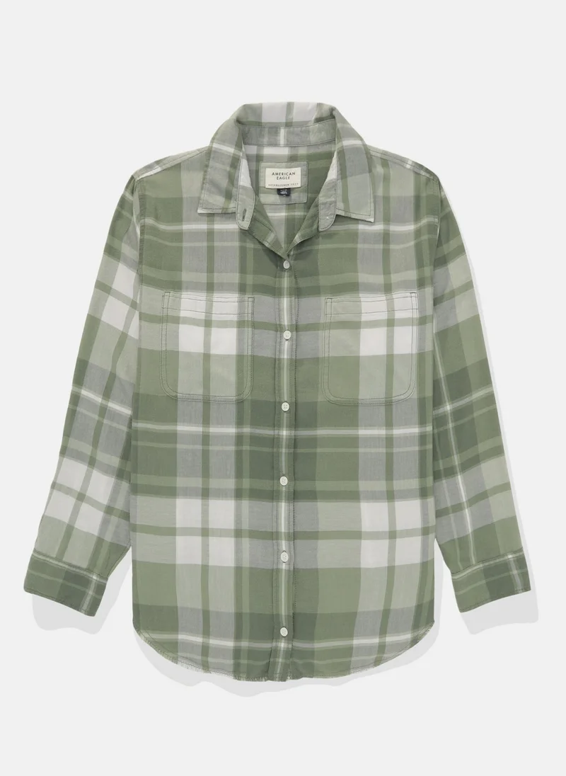 American Eagle Short Sleeve Checked Button-Up Shirt