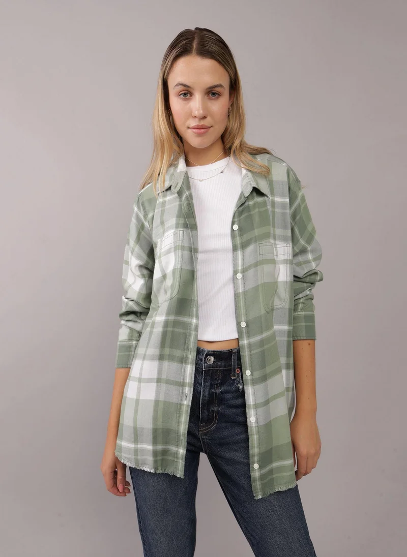 American Eagle Short Sleeve Checked Button-Up Shirt