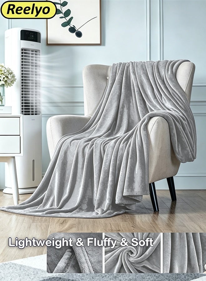 Reelyo Flannel Fleece Living Coral Blanket Weightless Sheet AC Throw Blanket Silky Wool Blanket Ac Blanket Double Bed Blanket Throw Super Soft Lightweight Bed Blanket Plush Fuzzy Cozy Luxury Microfiber Throw Blanket Super Cozy And Comfy For All Seasons Velvet Blanket Blanket Soft Korean King Size Single & Double For Bed, Sofa, Couch, Travel, Camping 200cm(L) Grey - Image 1