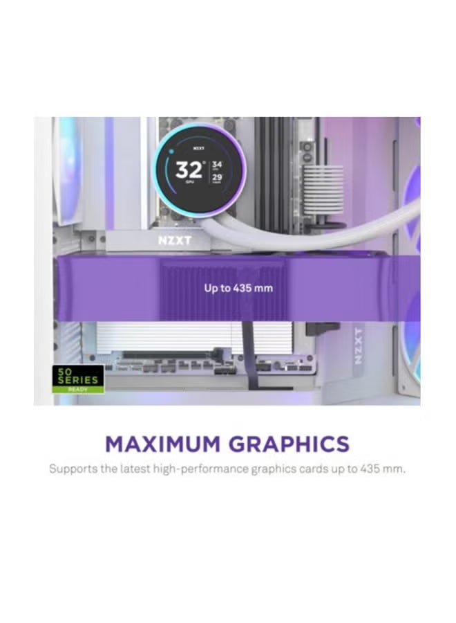 NZXT H9 Flow White ATX Mid-Tower Case, Dual-Chamber, Tempered Glass, High-Airflow, Supports Mini-ITX to E-ATX, Up to 10 Fans & 420mm Radiators, Includes 4x Quiet 120mm Fans, 435mm GPU Clearance, USB 3.2 Gen 2x2 Type-C, 4x SSD & 2x HDD Bays | CM-H92FW-R1 - Image 2