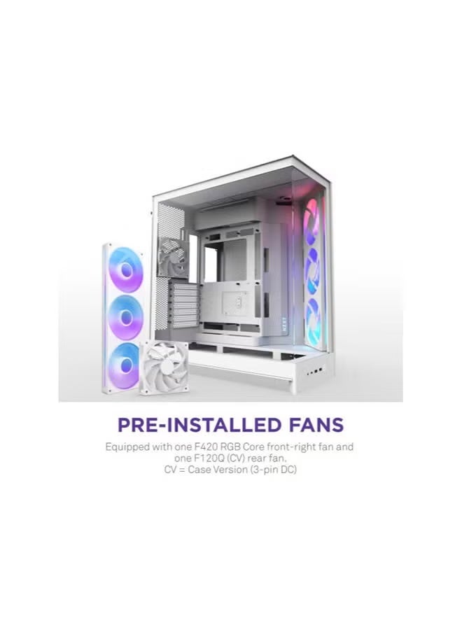 NZXT H9 Flow White ATX Mid-Tower Case, Dual-Chamber, Tempered Glass, High-Airflow, Supports Mini-ITX to E-ATX, Up to 10 Fans & 420mm Radiators, Includes 4x Quiet 120mm Fans, 435mm GPU Clearance, USB 3.2 Gen 2x2 Type-C, 4x SSD & 2x HDD Bays | CM-H92FW-R1 - Image 4