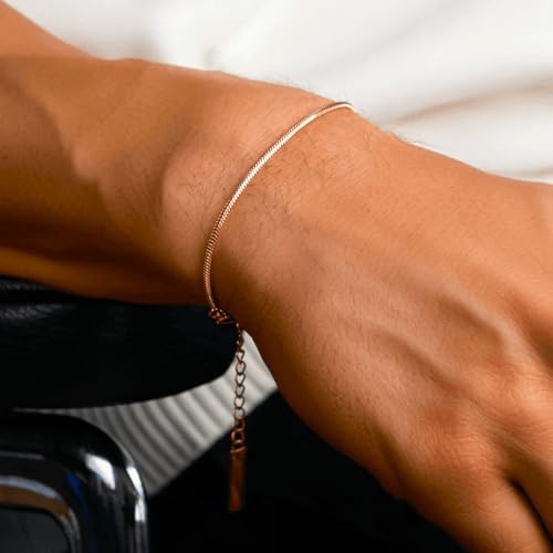 MILLER Stainless Steel Chain Hand Bracelet for Men - Gift Jewelry Stylish Anti-Tarnish Waterproof Accessories Bracelets | Gifts for Mens & Boys (Sleek Gold- 2mm) - Image 4