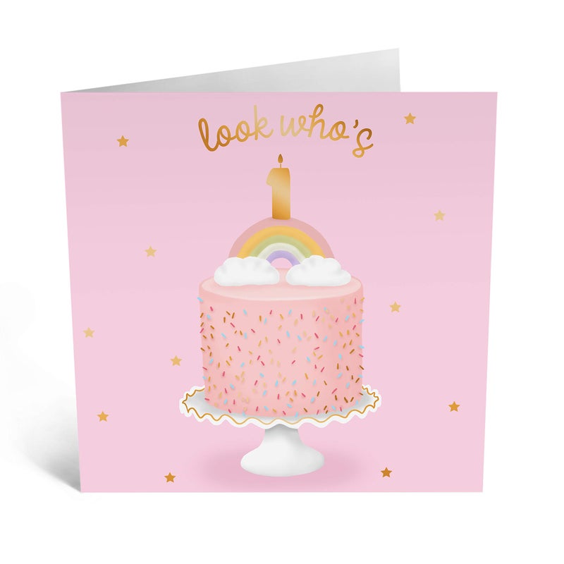 CENTRAL 23- Cute Girl Birthday Card - 1st Birthday Card - 'Look Who's One' - Sweet Birthday Cards for Her - Ideal Birthday Card for Kids - Fun Birthday Card for Daughter - Comes with Cute Stickers - Image 2