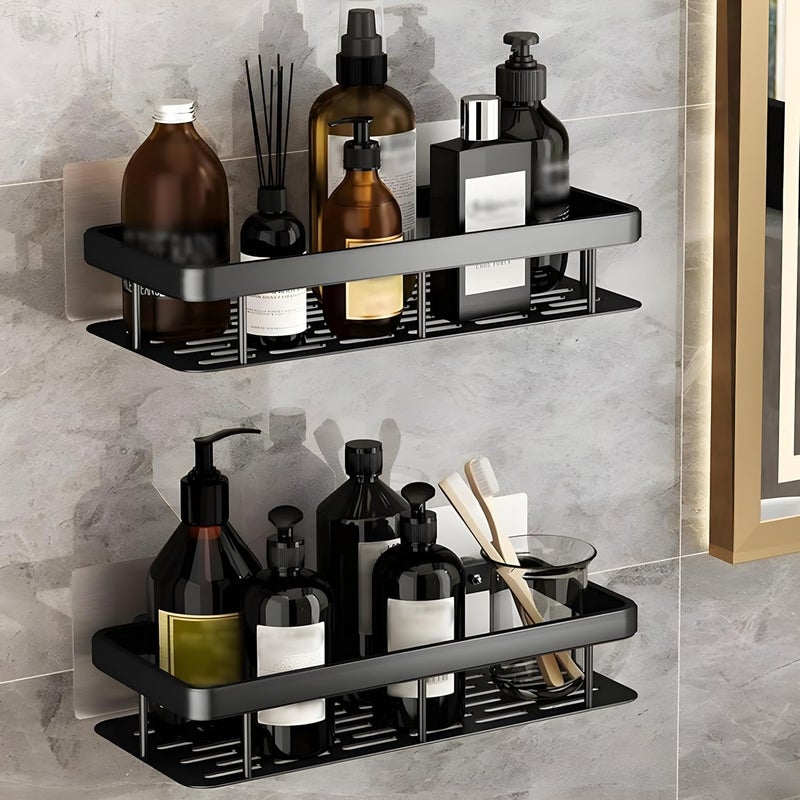 WOX MOX WOX MOX Multipurpose Self-Adhesive Aluminium Bathroom Wall Mounted Storage Organizer Shelf Holder/Rack/Bathroom Accessories (Black)  - Image 1
