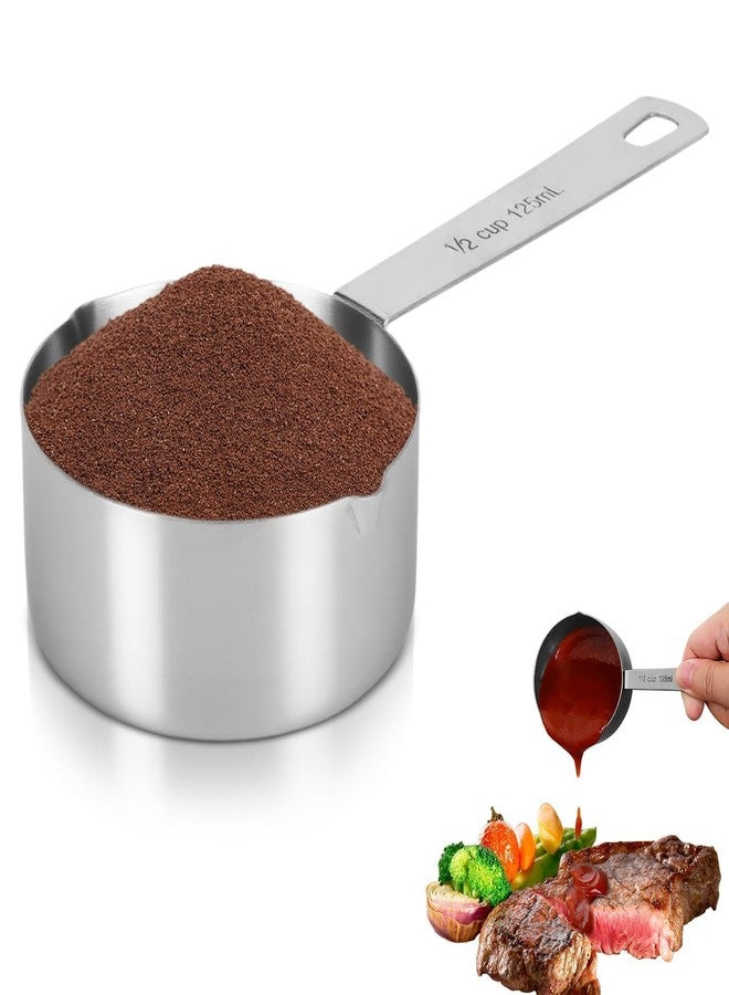 Beufee Metal Measuring Cups, Metal Measuring Spoons Measuring Scoop Cups Stainless Steel Measuring Cup with Scales Storage Rings Dual Pour Mouth Measuring Scoop Kitchen Supplies(1/2 Measuring Cup) - Image 1