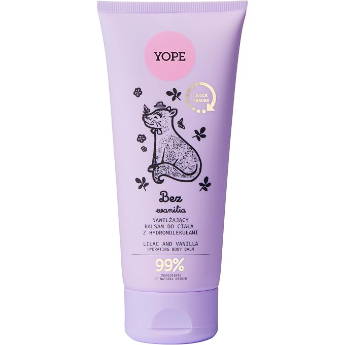YOPE - Moisturising Body Balm Lilac & Vanilla - with Hydromolecules and Hyaluronic Acid - for Dry Rough Skin - Vegan Dermatologically Tested Cruelty Free - 200 ml