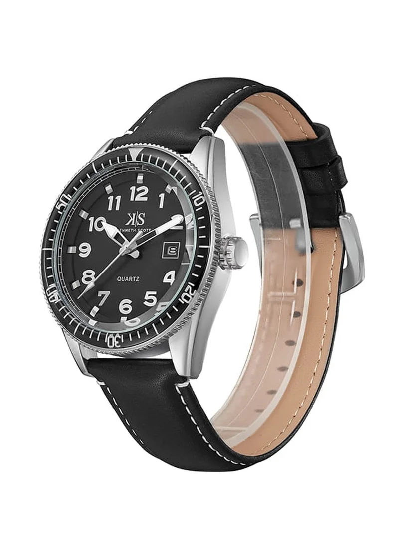 KENNETH SCOTT Kenneth Scott K23028-SLBB Men's Analog Display Watch & Leather Strap Black
