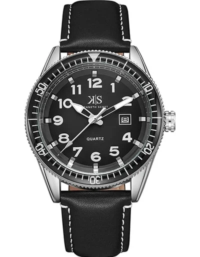 KENNETH SCOTT Men's Leather Analog Watch K23028-SLBB - 44x50 mm
