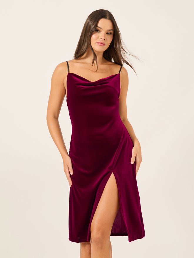 Styli Styli Velvet Cowl Neck Slip with Side Thigh Slit  - Image 1