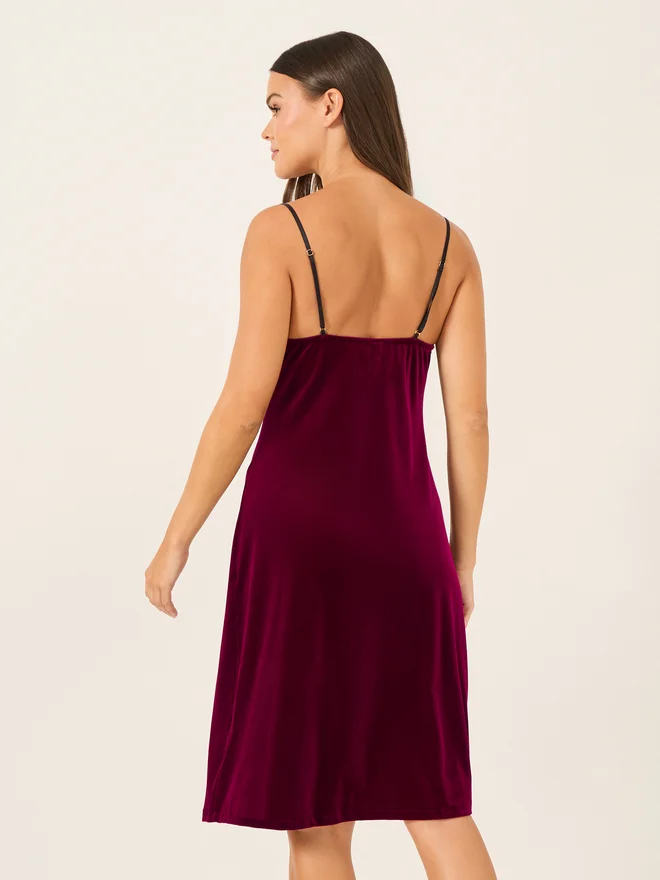 Styli Styli Velvet Cowl Neck Slip with Side Thigh Slit