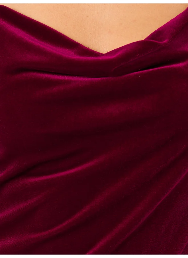 ستايلي Styli Velvet Cowl Neck Slip with Side Thigh Slit
