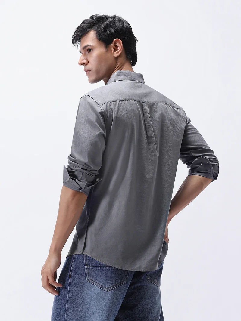 Urbano Fashion  Urbano Fashion Men's Grey Cotton Full Sleeve Regular Fit Casual Solid Slub Shirt with Spread Collar  | Best Price UAE