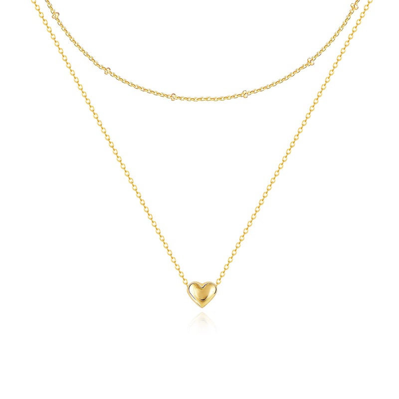 Zeffy Layered Tiny Puffy Heart Pendant Necklace Cute Heart Choker Necklace Simple Gold Necklace Jewelry for Women Trendy Gift - Image 1