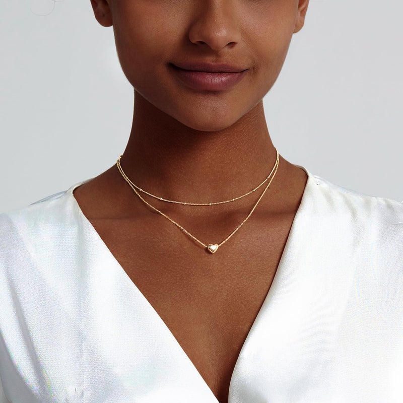 Zeffy Layered Tiny Puffy Heart Pendant Necklace Cute Heart Choker Necklace Simple Gold Necklace Jewelry for Women Trendy Gift - Image 3